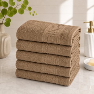 Set 5 prosoape mari, Greek Border, 50x90cm, din 100% bumbac pakistanez,  500g, Bej