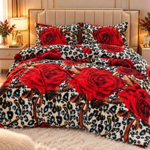 Lenjerie pat dublu cu Elastic, Super Pufoasa COCOLINO, 4 piese, animal print, trandafiri Lenjerie pat dublu cu Elastic, Super Pufoasa COCOLINO, 4 piese, animal print, trandafiri