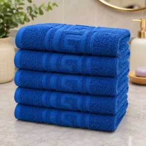 Set 5 prosoape medii, Greek Border, 50x90cm, din 100% bumbac pakistanez,  380g, Albastru