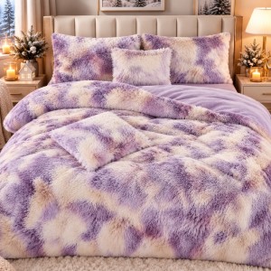 Lenjerie pat dublu, Super Pufoasa COCOLINO Fluffy, 6 piese, Lila, Degrade, Bej Lenjerie pat dublu, Super Pufoasa COCOLINO Fluffy, 6 piese, Lila, Degrade, Bej
