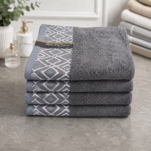 Set 5 prosoape medii, Diamond, 50x90cm, din 100% bumbac pakistanez,  460g, Gri