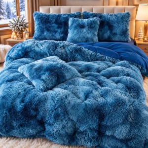 Lenjerie pat dublu, Super Pufoasa COCOLINO Fluffy, 6 piese, Albastru, Degrade