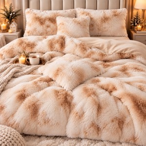 Lenjerie pat dublu, Super Pufoasa COCOLINO Fluffy, 6 piese, Bej, Degrade