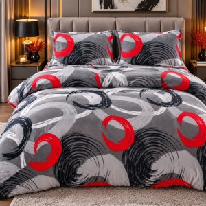 Lenjerie pat dublu, Super Pufoasa COCOLINO,cu ELASTIC, 4 piese, Gri, cercuri Lenjerie pat dublu, Super Pufoasa COCOLINO,cu ELASTIC, 4 piese, Gri, cercuri