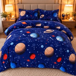 Lenjerie pat dublu, Super Pufoasa COCOLINO, 4 piese, Albastru, planete