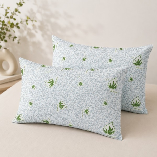 Set 2 Perne din spuma cu memorie si husa cu fermoar Aloe Vera, 42x72cm, forma clasica [1]