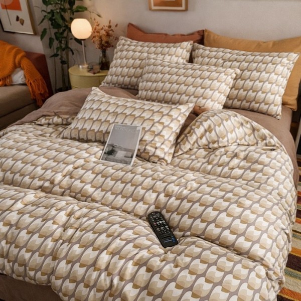 Lenjerie pat dublu, Finet, 6 piese, Maro, abstract [1]