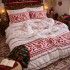Lenjerie pat dublu cu ELASTIC, Finet, 6 piese, Alb-Rosu, model traditional [6]
