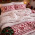 Lenjerie pat dublu cu ELASTIC, Finet, 6 piese, Alb-Rosu, model traditional [7]