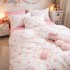 Lenjerie pat dublu, Finet, 6 piese, Alb-Roz, inimioare [3]