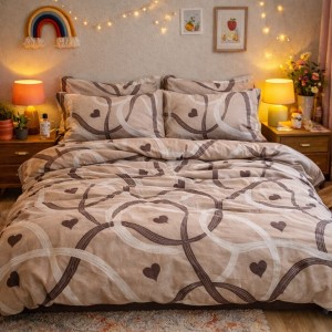 Lenjerie pat dublu, Finet, 6 piese, Maro, inimioare Lenjerie pat dublu, Finet, 6 piese, Maro, inimioare