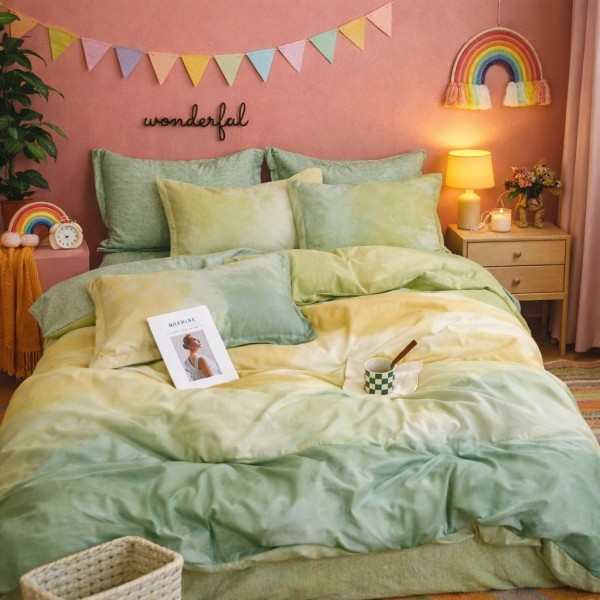 Lenjerie pat dublu, Finet, 6 piese, Verde [1]