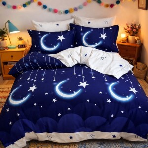 Lenjerie pat dublu, Finet, 6 piese, Bleumarin, stelute