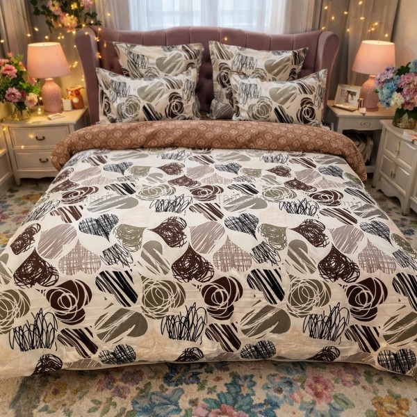 Lenjerie pat dublu, Finet, 6 piese, Maro, inimioare [1]