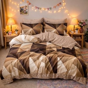 Lenjerie pat dublu, Finet, 6 piese, Maro, forme geometrice