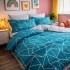 Lenjerie pat dublu, Finet, 6 piese, Turquoise, forme geometrice [2]
