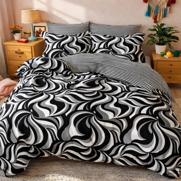 Lenjerie pat dublu, Finet, 6 piese, Negru, abstract [1]