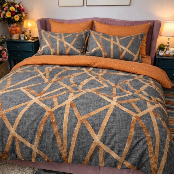 Lenjerie pat dublu, Finet, 6 piese, Maro, forme geometrice [1]