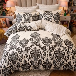 Lenjerie pat dublu, Finet, 6 piese, Bej, model oriental