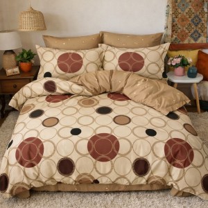 Lenjerie pat dublu, Finet, 6 piese, Bej, cercuri