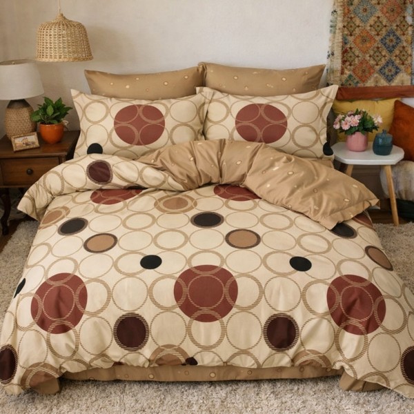 Lenjerie pat dublu, Finet, 6 piese, Bej, cercuri [1]