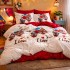Lenjerie pat dublu, Finet, 6 piese, Alb-Rosu, bufnite [7]