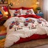Lenjerie pat dublu, Finet, 6 piese, Alb-Rosu, bufnite [6]