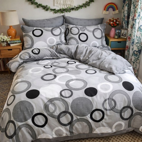 Lenjerie pat dublu, Finet, 6 piese, Gri, cercuri [1]