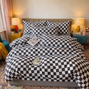 Lenjerie pat dublu, Finet, 6 piese, Gri, patratele