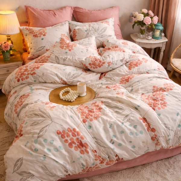 Lenjerie pat dublu, Finet, 6 piese, Gri, frunze [1]