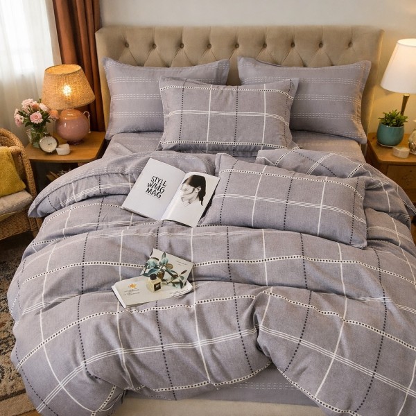 Lenjerie pat dublu, Finet, 6 piese, Gri, patratele [1]