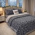 Lenjerie pat dublu, din Blanita Cocolino Sherpa, cu ELASTIC, 4 piese, Gri, Leopard Print [8]