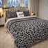 Lenjerie pat dublu, din Blanita Cocolino Sherpa, cu ELASTIC, 4 piese, Gri, Leopard Print [7]