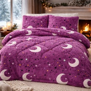 Pilota Cocolino 200x230cm si 2 fete de perna 50x70cm, Mov, Luna si Stele