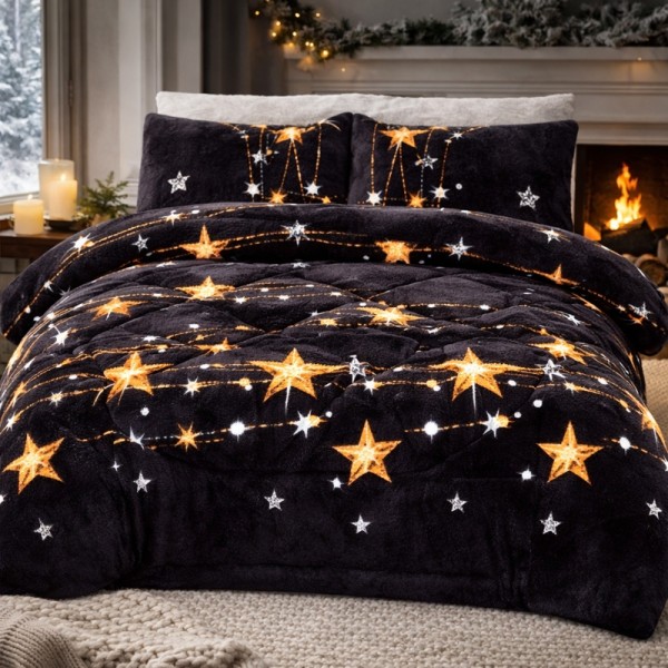  Pilota Cocolino 200x230cm si 2 fete de perna 50x70cm, Negru, Stelute [1]