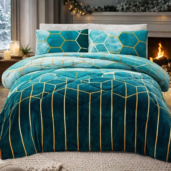  Pilota Cocolino 200x230cm si 2 fete de perna 50x70cm, Verde, Forme Geometrice [1]