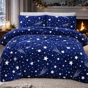 Pilota Cocolino 200x230cm si 2 fete de perna 50x70cm, Albastru, Ploaie de Stele Pilota Cocolino 200x230cm si 2 fete de perna 50x70cm, Albastru, Ploaie de Stele