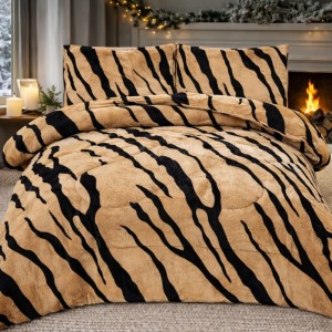  Pilota Cocolino 200x230cm si 2 fete de perna 50x70cm, Bej, Negru, Zebra Print