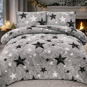 Pilota Cocolino 200x230cm si 2 fete de perna 50x70cm, Gri, Stelute Pilota Cocolino 200x230cm si 2 fete de perna 50x70cm, Gri, Stelute