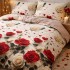 Lenjerie pat dublu cu Elastic, bumbac satinat, Bej, trandafiri [3]