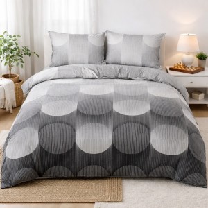 Lenjerie pat dublu, bumbac satinat, cearsaf clasic, 4 piese, Gri, abstract Lenjerie pat dublu, bumbac satinat, cearsaf clasic, 4 piese, Gri, abstract