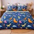 Lenjerie pat dublu, bumbac satinat, cearsaf clasic, 4 piese,  Albastru, Dinozauri [7]