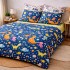 Lenjerie pat dublu, bumbac satinat, cearsaf clasic, 4 piese,  Albastru, Dinozauri [9]