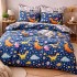Lenjerie pat dublu, bumbac satinat, cearsaf clasic, 4 piese,  Albastru, Dinozauri [4]
