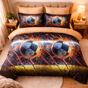 Lenjerie pat dublu, Finet, 6 piese, Verde, mingii de fotbal Lenjerie pat dublu, Finet, 6 piese, Verde, mingii de fotbal