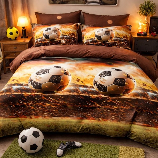 Lenjerie pat dublu cu ELASTIC, Finet, 6 piese, Maro, mingii de fotbal [1]