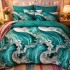 Lenjerie pat dublu cu ELASTIC, Finet, 6 piese, Verde, abstract [7]