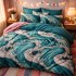 Lenjerie pat dublu, Finet, 6 piese, Verde, abstract [5]