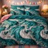 Lenjerie pat dublu, Finet, 6 piese, Verde, abstract [6]