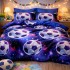 Lenjerie pat dublu, Finet, 6 piese, Albastru, mingii de fotbal [3]